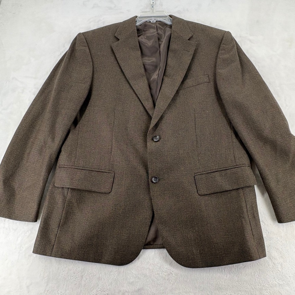 Oscar de la Renta Blazer Mens 44S Brown 100% Lambswool Micro Check Sport Coat